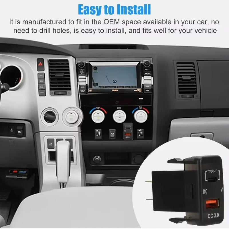 Bluejw DC 12V/24V Type C PD & QC3.0 Dual USB Car Charger Socket Adapter for Toyota - Fast Charging Automobile Charger - Image 4